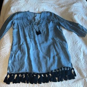 Rails lightweight denim dress with fringe